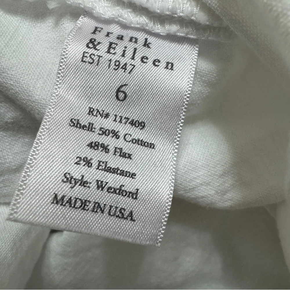 Frank Eileen sz 6 Wexford Linen Cotton Pants Trouser White Wide Leg High Waist - Picture 9 of 13